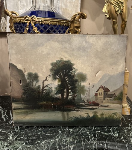 Tableau ancein huile sur toile - tableau,