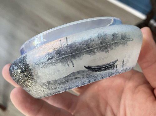 Bas boite verre gravé - verre, signé