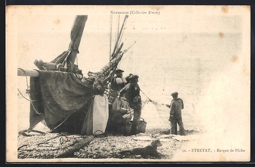 Cpa étretat barque pêche - cpa,